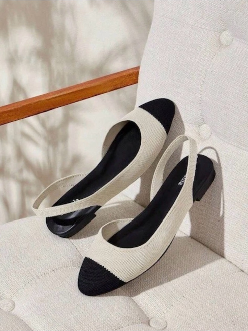 Women’s Two-Tone Slingback Flats in Beige and Black